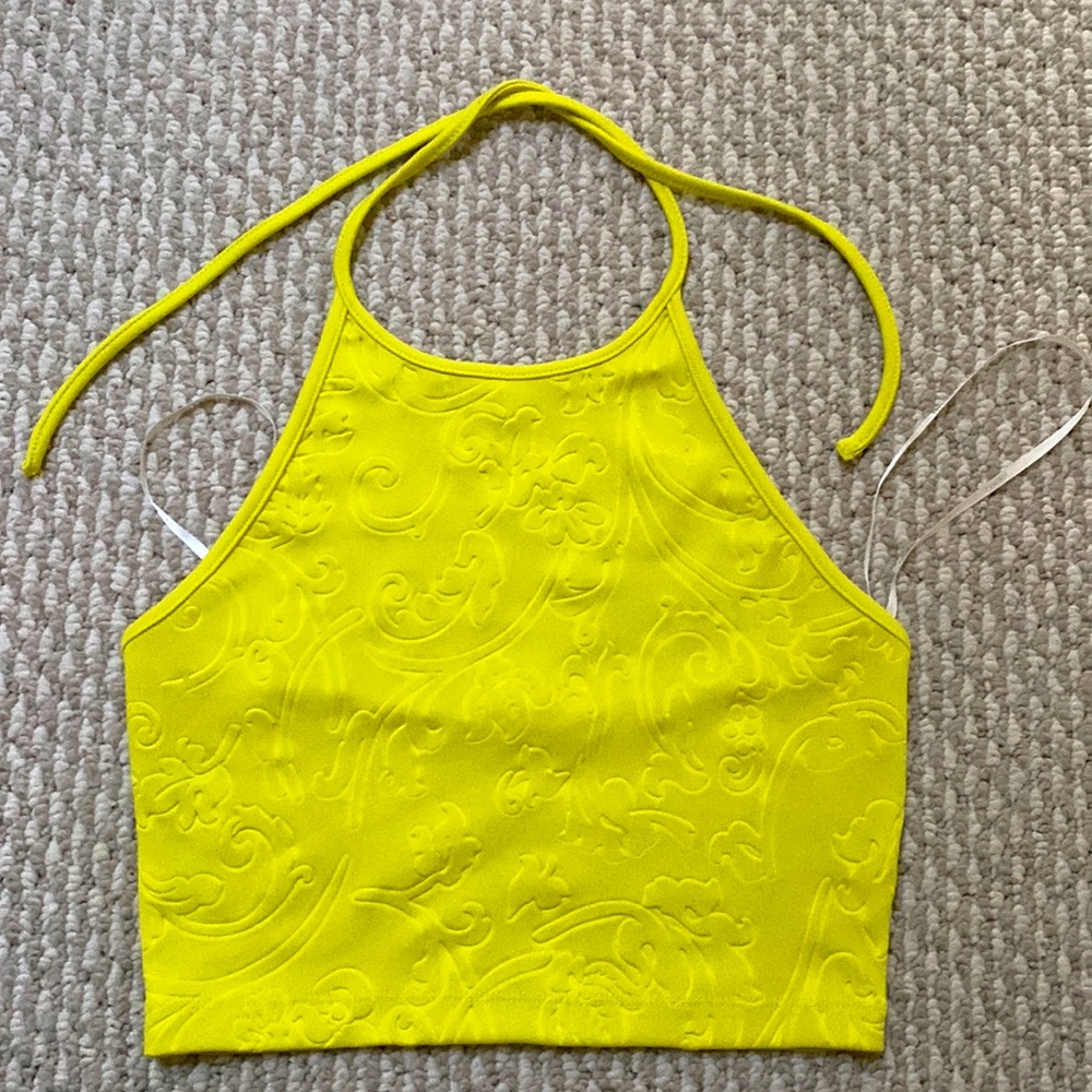 Floral neon yellow Halter crop top